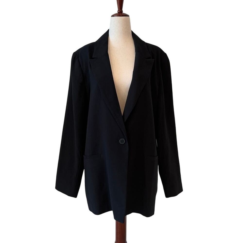 Open Edit Black Oversized Single Button Blazer, Women’s Medium